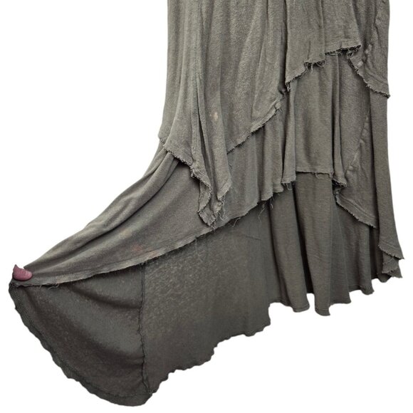 Free People Asymmetric Linen Cotton Midi Dress Size Medium Olive Green Dress - Picture 5 of 9